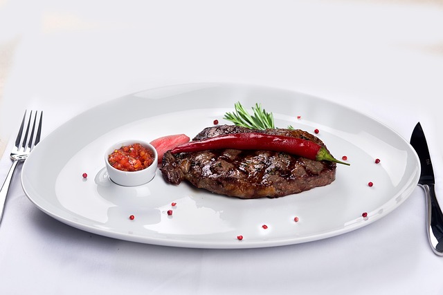 Steak with dip and silverware